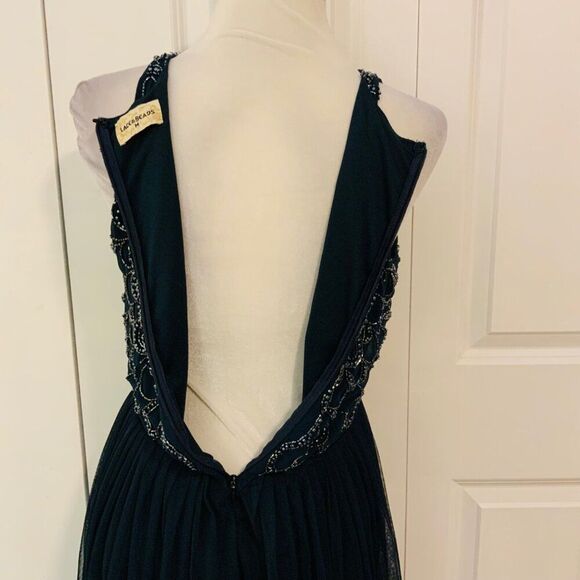 Lace & Beads Navy Blue Beaded Tulle Pleated Skirt Dress Medium - Picture 10 of 13